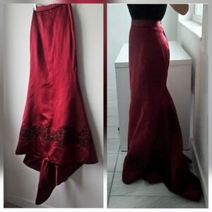 Les Habitudes Couture Burgandy With Black Embroidery Handmade In England Skirt